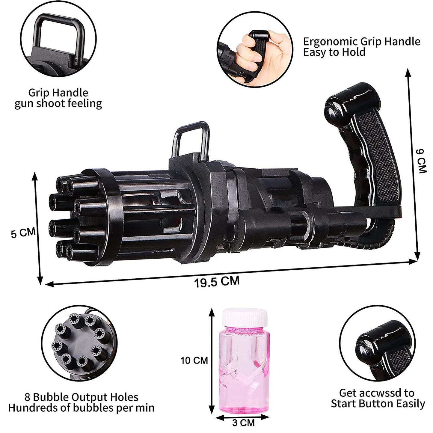 Bubbles Gun Toys for Boys and Girls 8-Hole battery operated